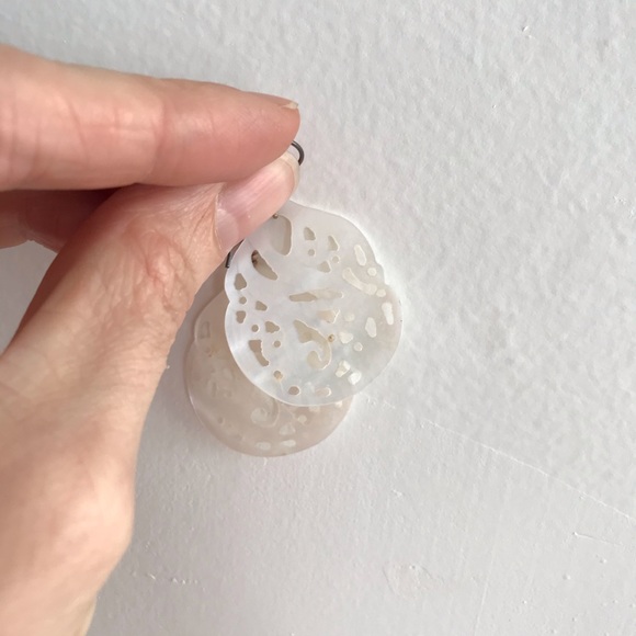 Carved Iridescent white Earrings - Picture 3 of 4